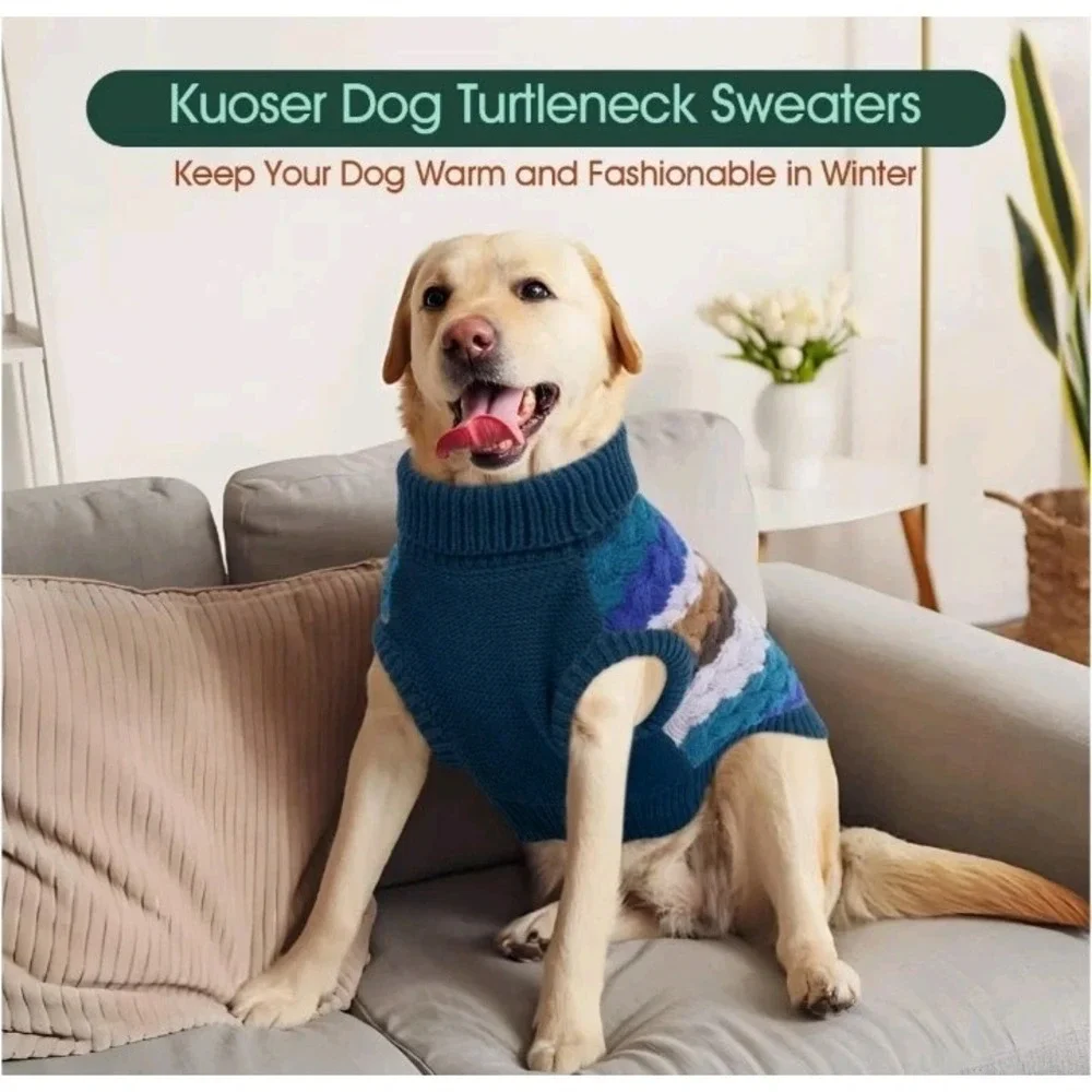 Kuoser‎ Dog Sweater XLARGE Multi color Cable Knit Turtleneck Winter Pet Cozy.